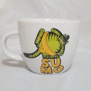 Funny Sumo Cat Green and Yellow on a White 17oz Stoneware Avesta Project 62 Mug